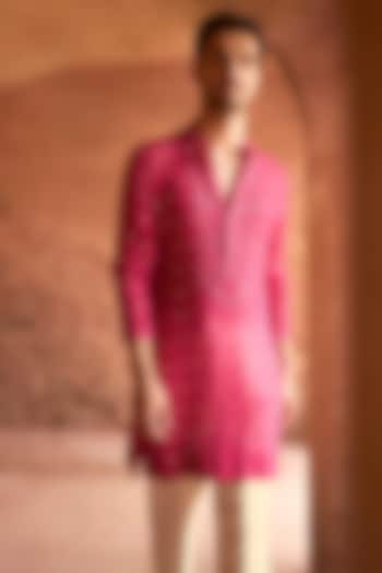 Hot Pink Georgette Chikankari Embroidered Kurta by Sawan Gandhi Men at Pernia's Pop Up Shop