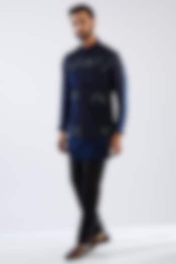 Blue Georgette Embroidered Nehru Jacket Set by Sawan Gandhi Men