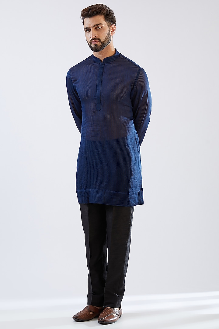 Blue Georgette Embroidered Nehru Jacket Set by Sawan Gandhi Men at Pernia's Pop Up Shop