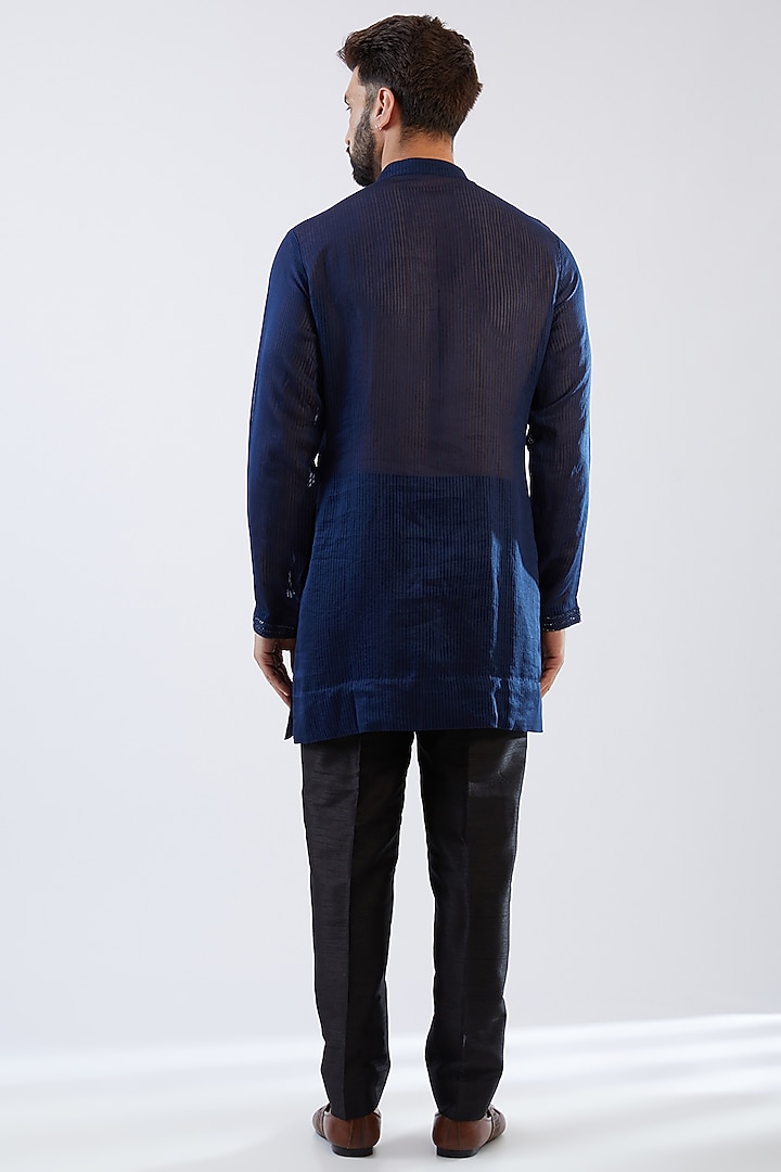 Blue Georgette Embroidered Nehru Jacket Set by Sawan Gandhi Men at Pernia's Pop Up Shop