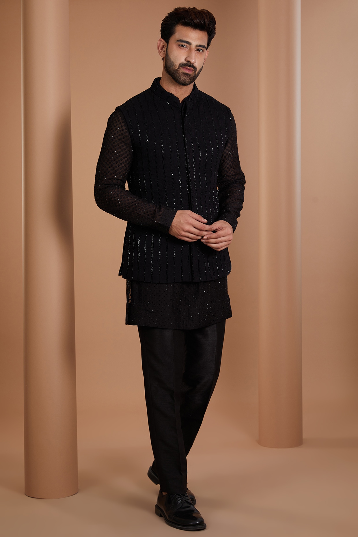 MENS BLACK NEHRU GRANDAD COLLAR SUIT IDEAL FOR WEDDINGS | eBay