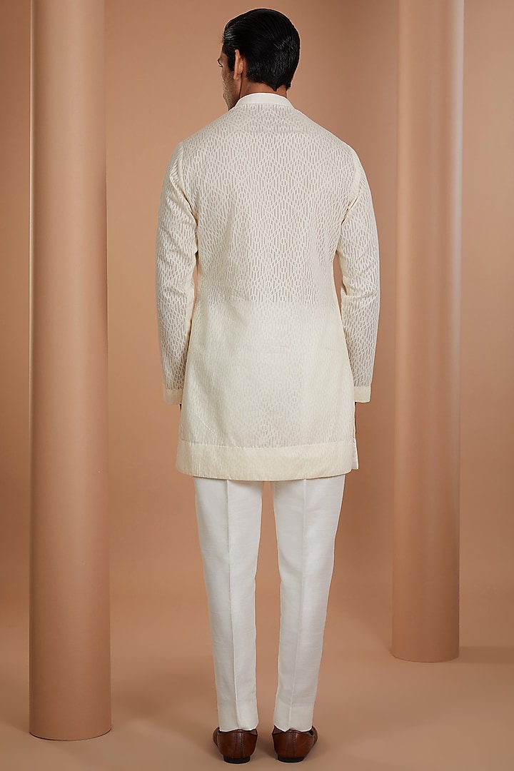 Ivory Chanderi Thread Embroidered Groom Indowestern Set by Sawan Gandhi Men at Pernia's Pop Up Shop