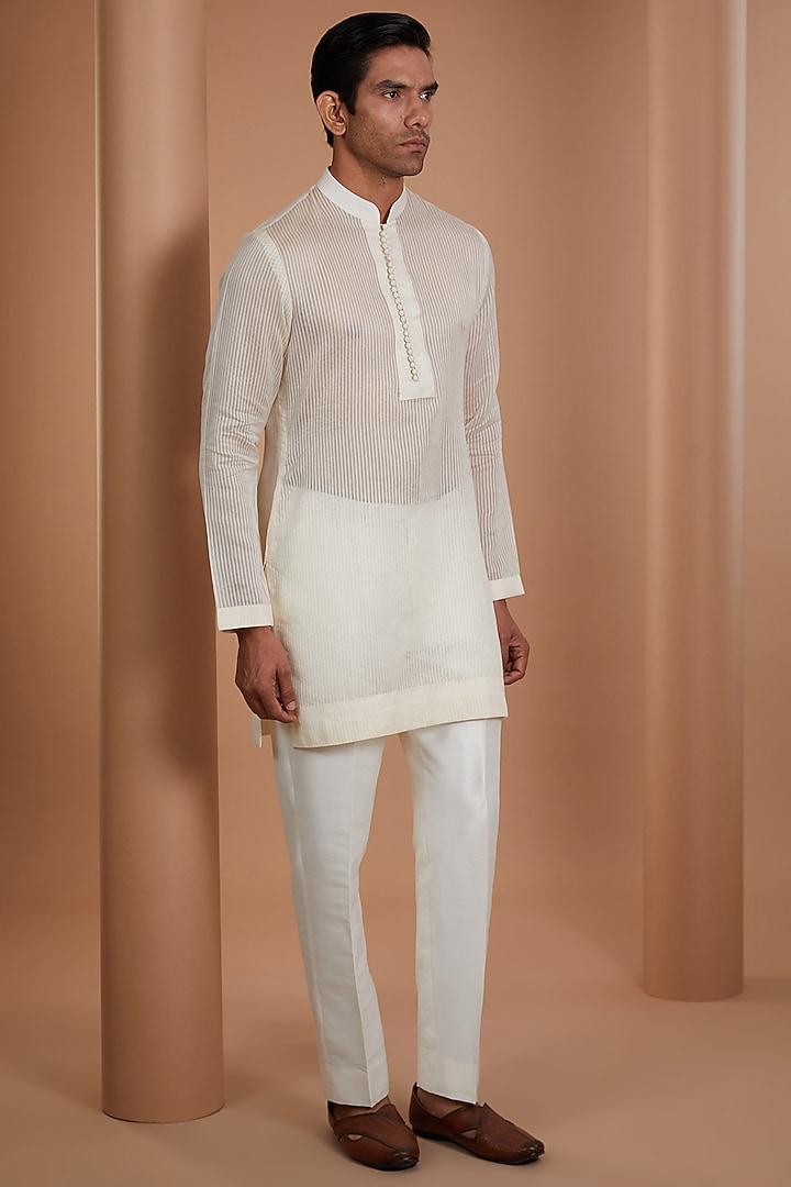 Ivory Chanderi Embroidered Groom Indowestern Set by Sawan Gandhi Men at Pernia's Pop Up Shop
