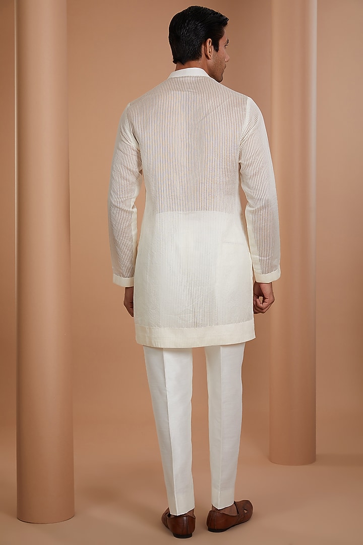Ivory Chanderi Embroidered Groom Indowestern Set by Sawan Gandhi Men at Pernia's Pop Up Shop