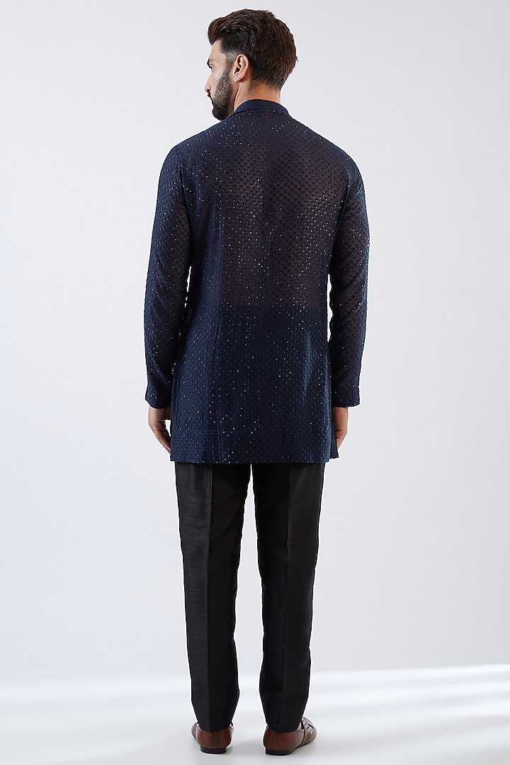Blue Georgette Embroidered Nehru Jacket Set by Sawan Gandhi Men at Pernia's Pop Up Shop