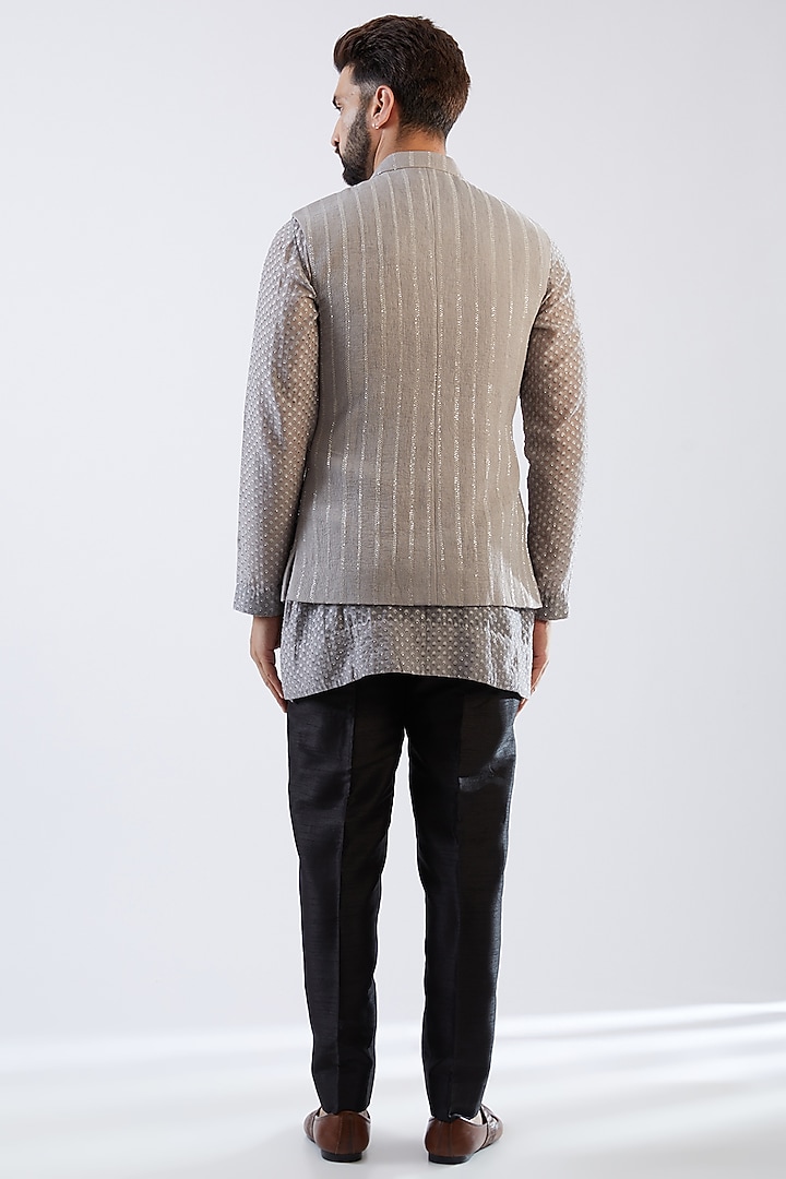 Grey Georgette Embroidered Nehru Jacket Set by Sawan Gandhi Men at Pernia's Pop Up Shop