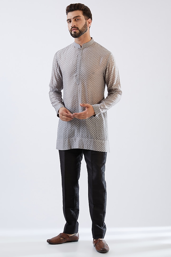 Grey Georgette Embroidered Nehru Jacket Set by Sawan Gandhi Men at Pernia's Pop Up Shop