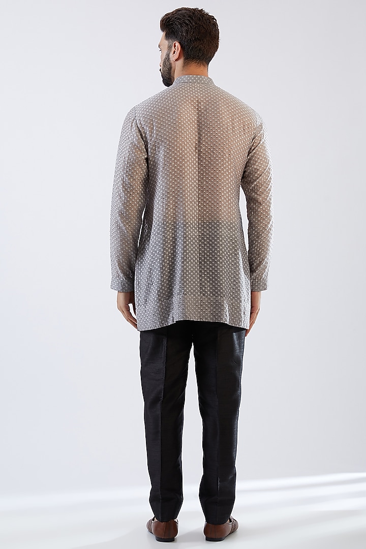 Grey Georgette Embroidered Nehru Jacket Set by Sawan Gandhi Men at Pernia's Pop Up Shop