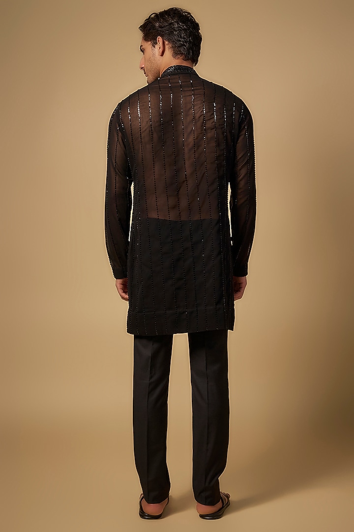 Black Chanderi Kurta by Sawan Gandhi Men at Pernia's Pop Up Shop