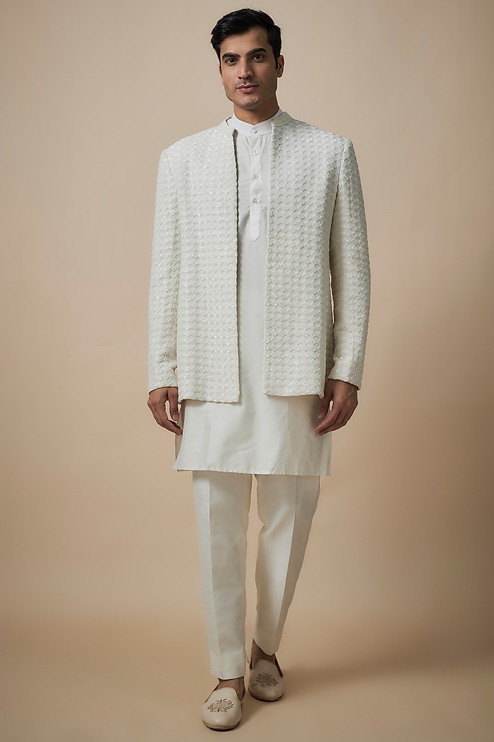 Ivory Silk Indowestern Set by Sawan Gandhi Men at Pernia's Pop Up Shop