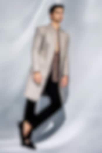 Grey Chanderi Groom Sherwani by Sawan Gandhi Men at Pernia's Pop Up Shop