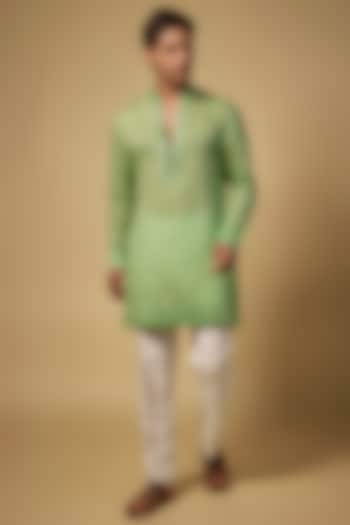 Pista Green Chanderi Kurta by Sawan Gandhi Men at Pernia's Pop Up Shop