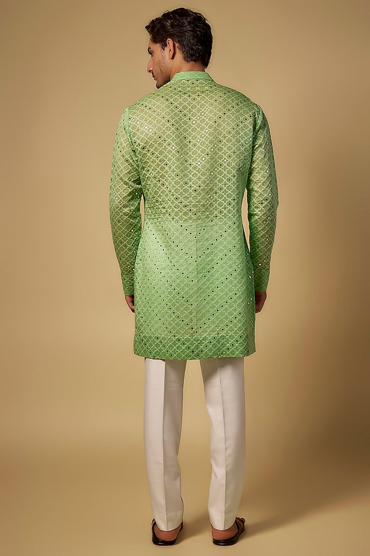 Pista Green Chanderi Kurta by Sawan Gandhi Men at Pernia's Pop Up Shop