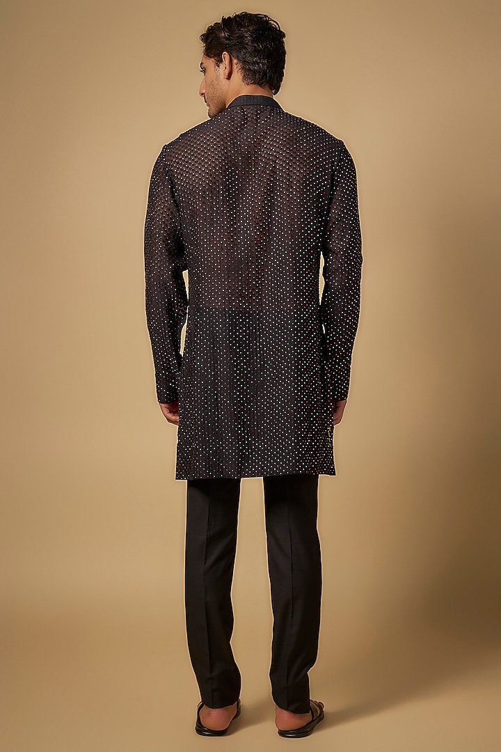 Black Chanderi Kurta by Sawan Gandhi Men at Pernia's Pop Up Shop