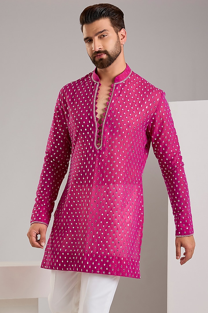 Hot Pink Chanderi Kurta by Sawan Gandhi Men at Pernia's Pop Up Shop