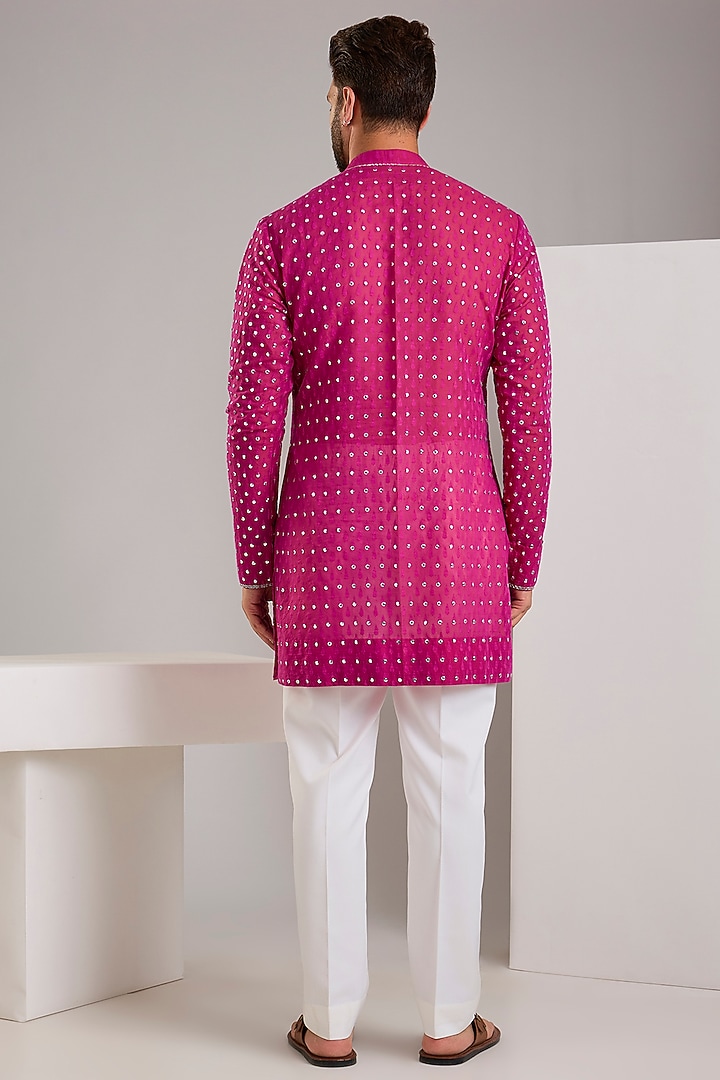 Hot Pink Chanderi Kurta by Sawan Gandhi Men at Pernia's Pop Up Shop