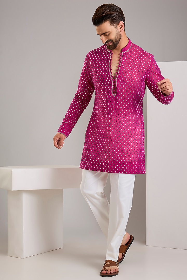 Hot Pink Chanderi Kurta by Sawan Gandhi Men at Pernia's Pop Up Shop