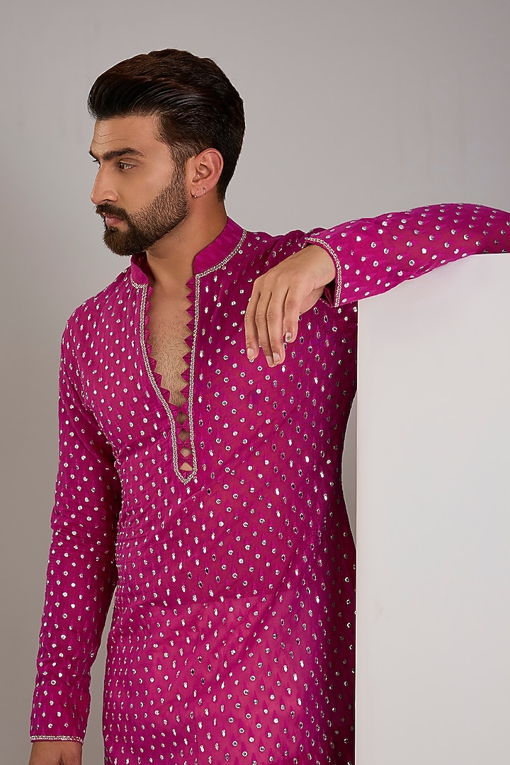 Hot Pink Chanderi Kurta by Sawan Gandhi Men at Pernia's Pop Up Shop