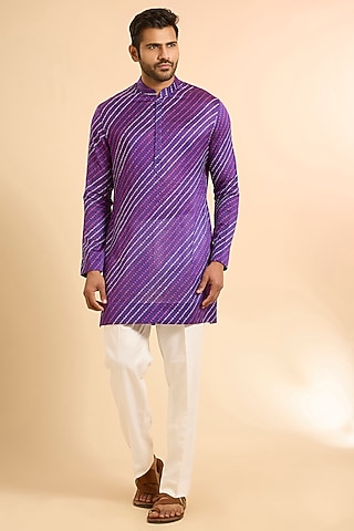 Purple Chanderi Kurta by Sawan Gandhi Men