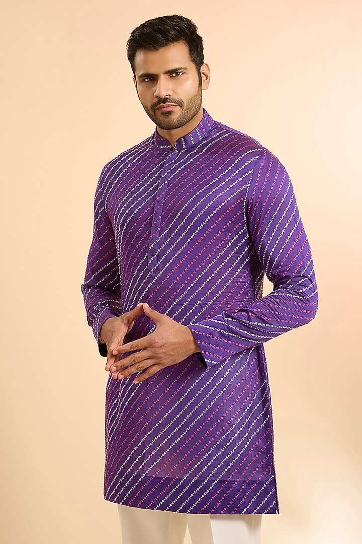 Purple Chanderi Kurta by Sawan Gandhi Men at Pernia's Pop Up Shop