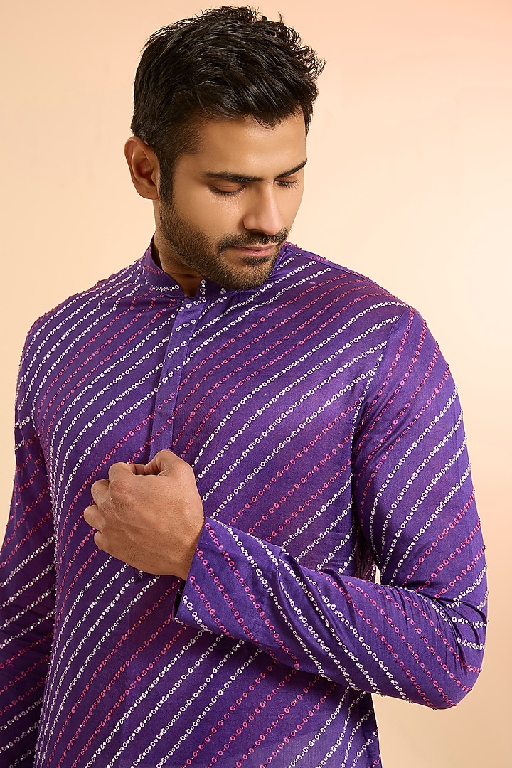Purple Chanderi Kurta by Sawan Gandhi Men at Pernia's Pop Up Shop