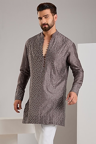 Taupe Chanderi Kurta by Sawan Gandhi Men