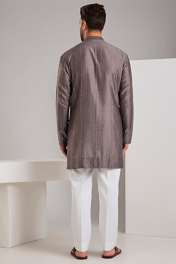Taupe Chanderi Kurta by Sawan Gandhi Men at Pernia's Pop Up Shop
