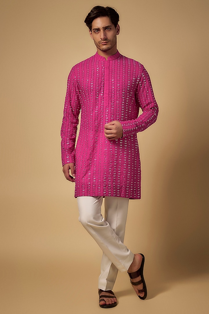 Hot Pink Chanderi Kurta by Sawan Gandhi Men at Pernia's Pop Up Shop