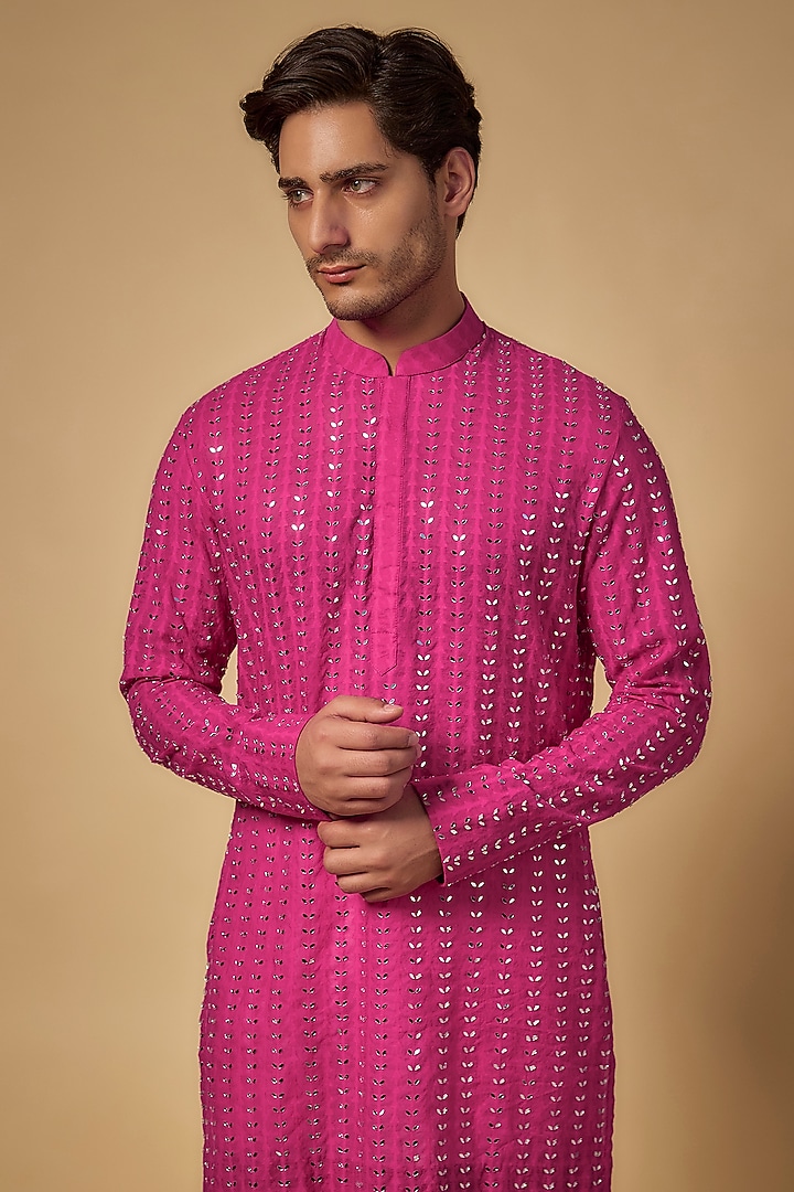 Hot Pink Chanderi Kurta by Sawan Gandhi Men at Pernia's Pop Up Shop