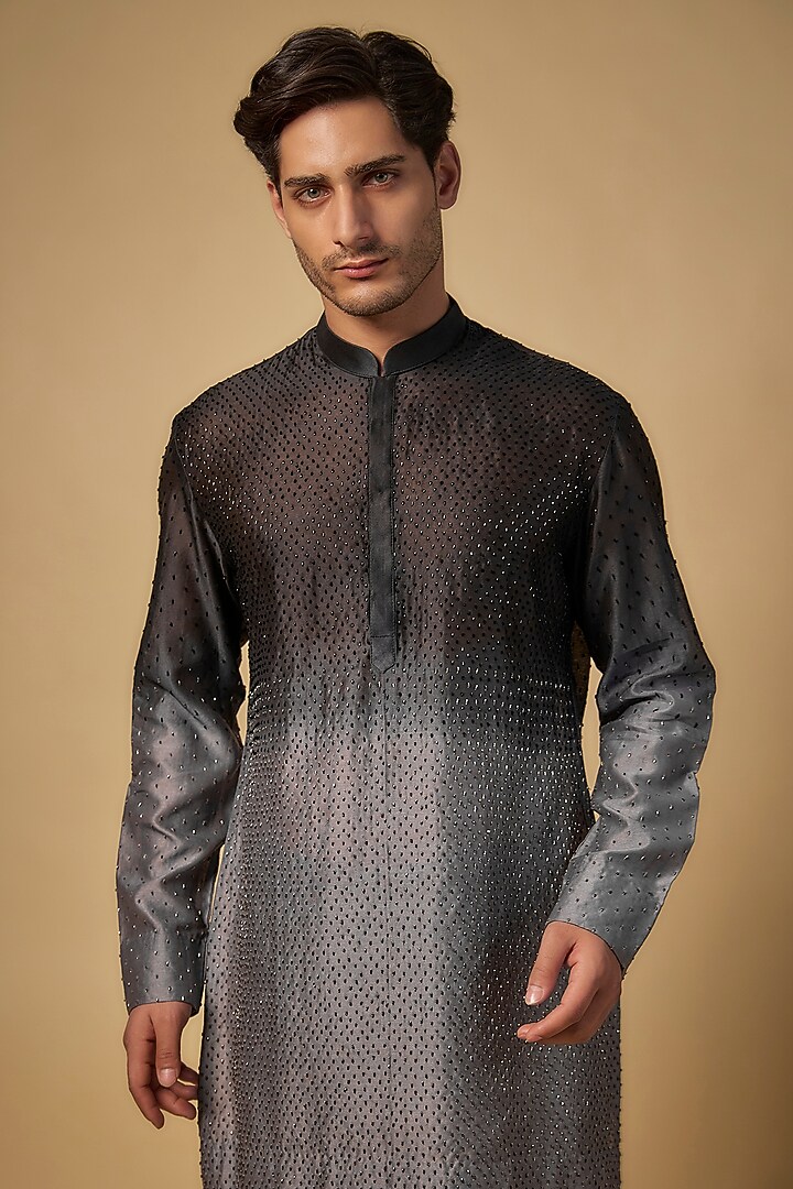 Blue Ombre Chanderi Kurta by Sawan Gandhi Men at Pernia's Pop Up Shop
