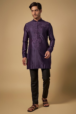 Wine Silk Kurta by Sawan Gandhi Men