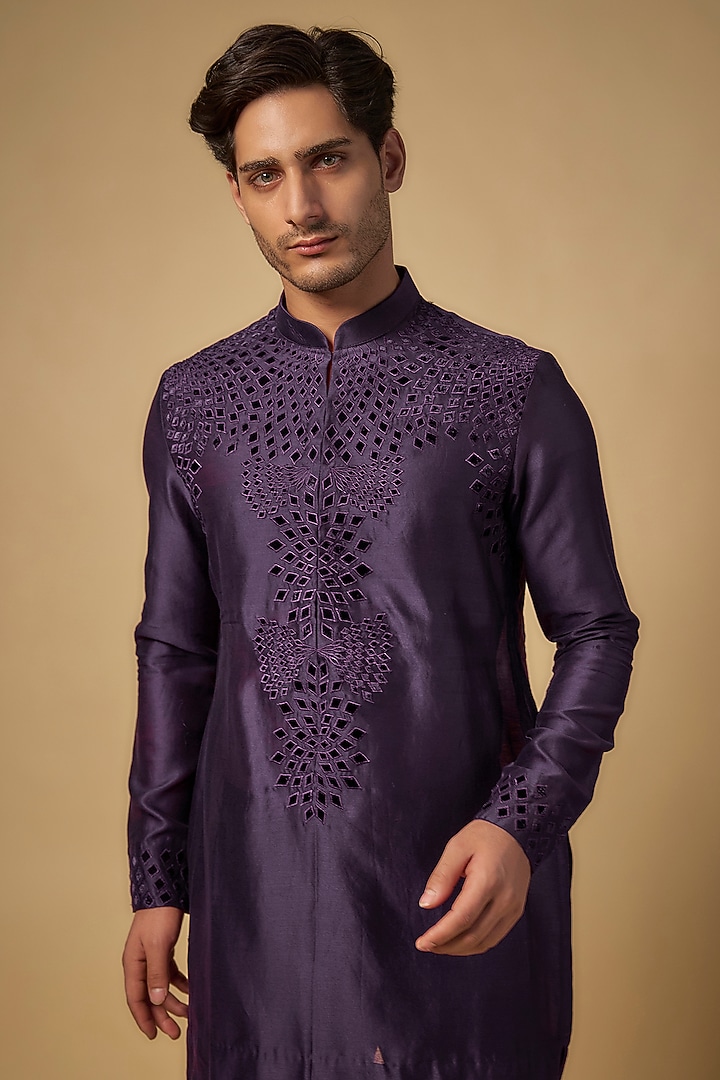 Wine Silk Kurta by Sawan Gandhi Men at Pernia's Pop Up Shop