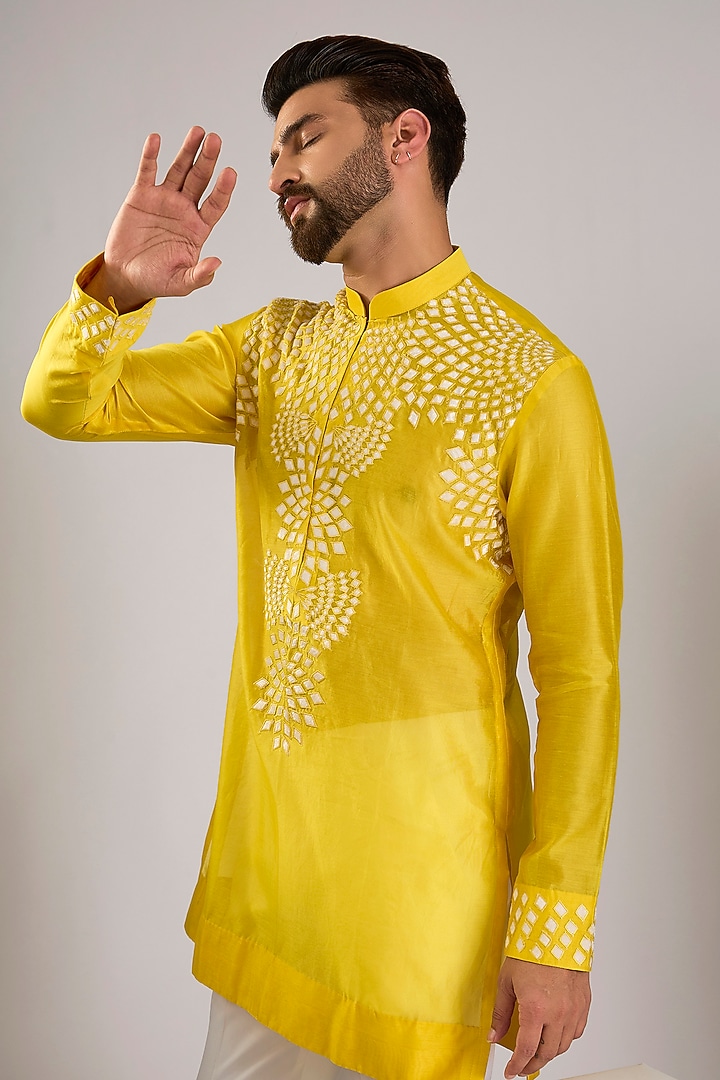 Yellow Chanderi Kurta by Sawan Gandhi Men at Pernia's Pop Up Shop