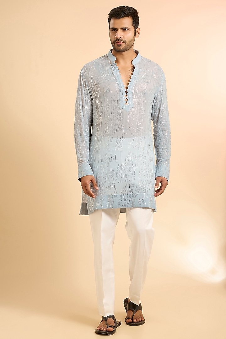 Ice Blue Georgette Kurta by Sawan Gandhi Men at Pernia's Pop Up Shop