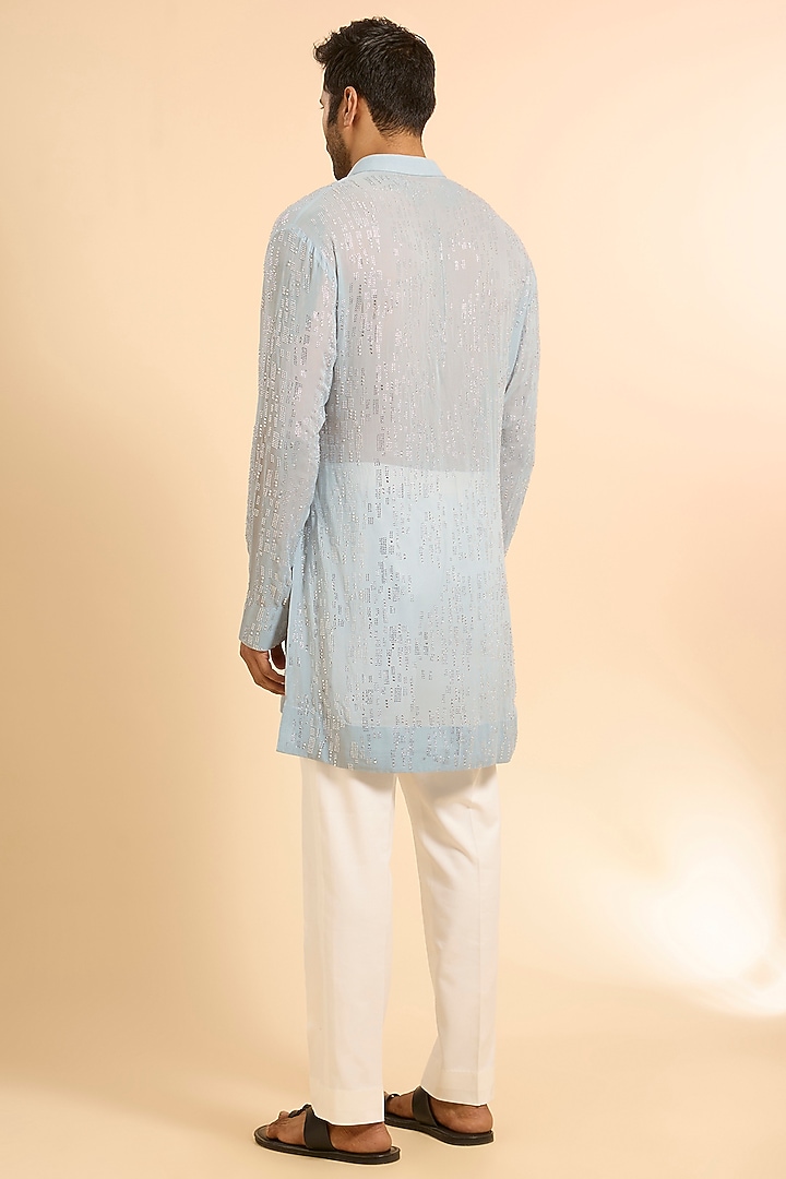 Ice Blue Georgette Kurta by Sawan Gandhi Men at Pernia's Pop Up Shop