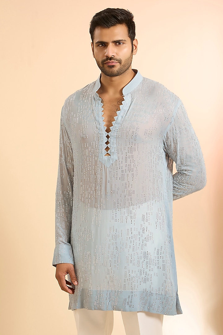 Ice Blue Georgette Kurta by Sawan Gandhi Men at Pernia's Pop Up Shop