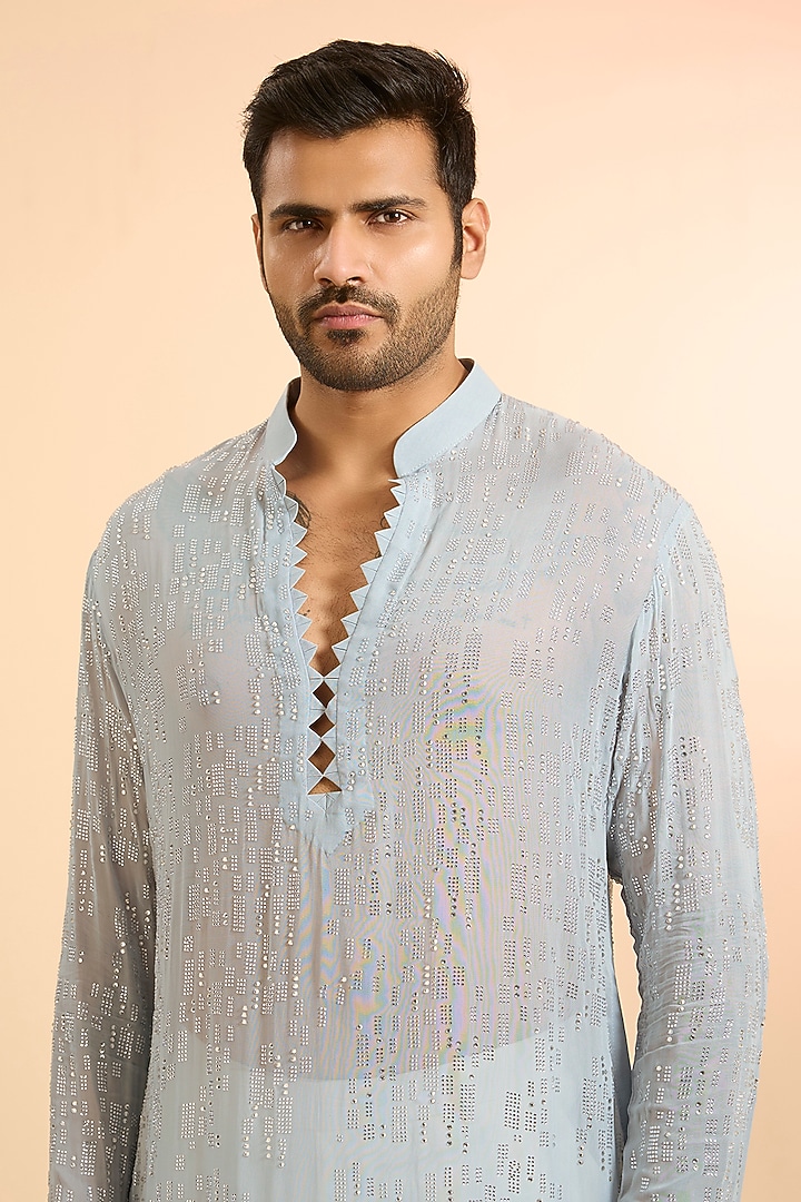 Ice Blue Georgette Kurta by Sawan Gandhi Men at Pernia's Pop Up Shop