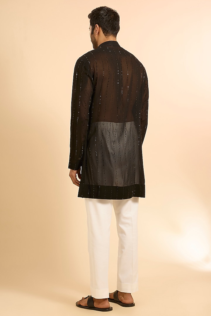 Black Georgette Kurta by Sawan Gandhi Men at Pernia's Pop Up Shop
