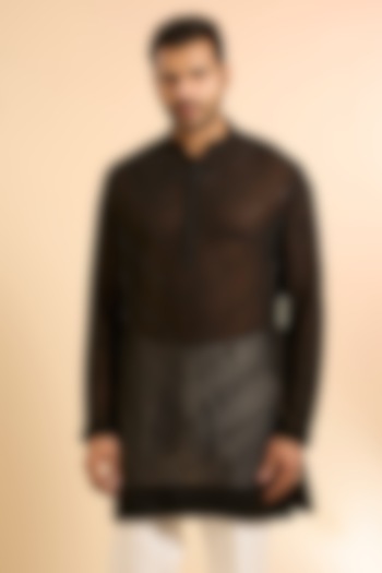 Black Georgette Kurta by Sawan Gandhi Men at Pernia's Pop Up Shop