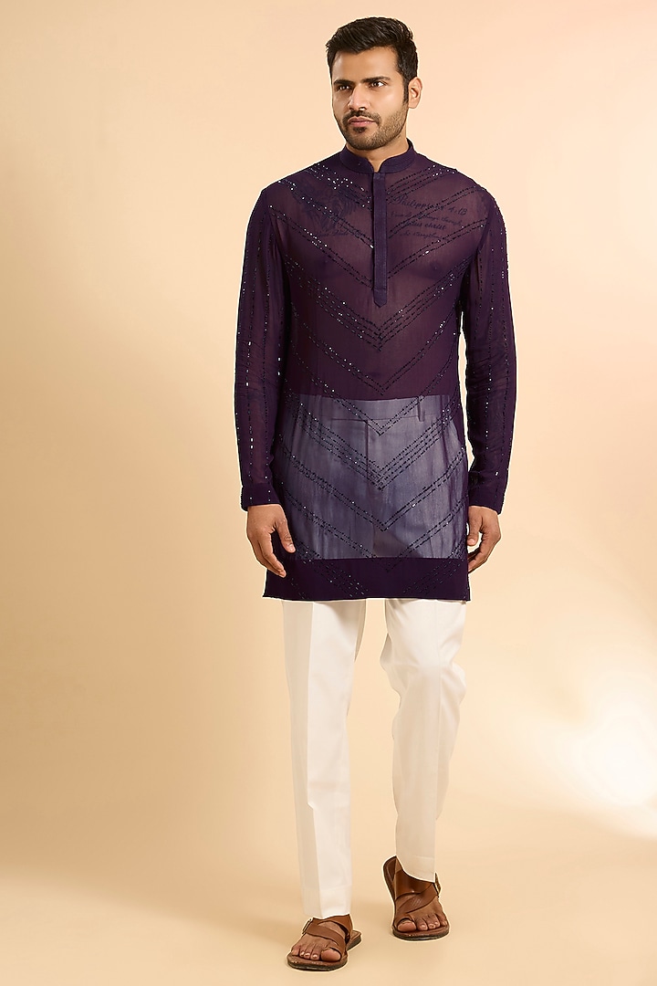 Wine Georgette Kurta by Sawan Gandhi Men at Pernia's Pop Up Shop