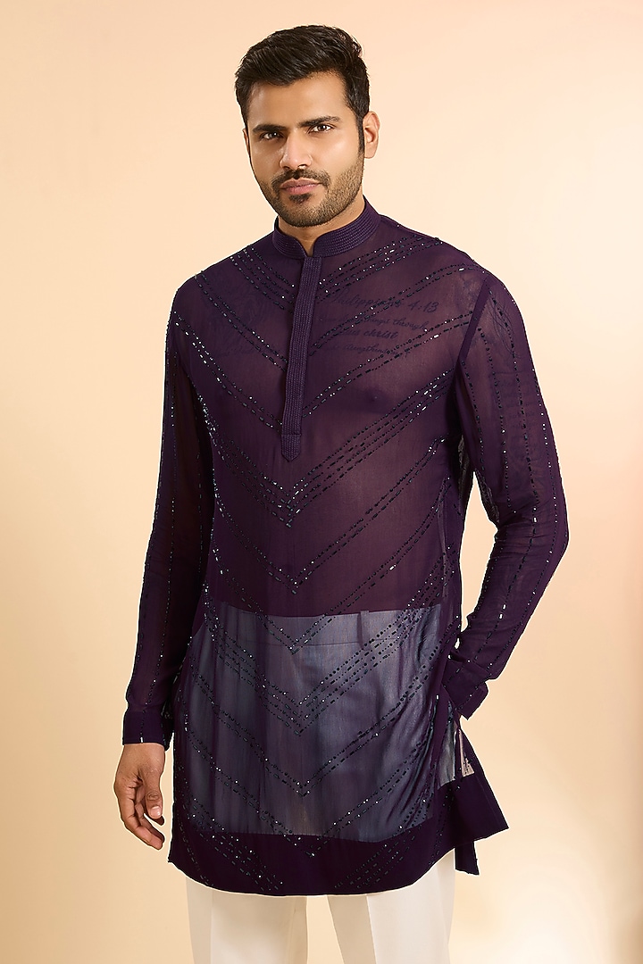 Wine Georgette Kurta by Sawan Gandhi Men at Pernia's Pop Up Shop