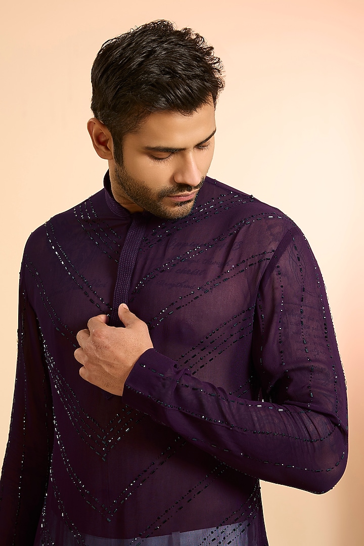 Wine Georgette Kurta by Sawan Gandhi Men at Pernia's Pop Up Shop