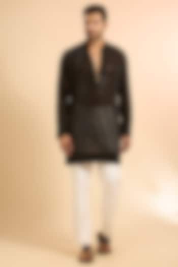 Black Georgette Kurta by Sawan Gandhi Men at Pernia's Pop Up Shop