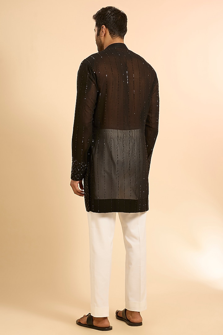 Black Georgette Kurta by Sawan Gandhi Men at Pernia's Pop Up Shop