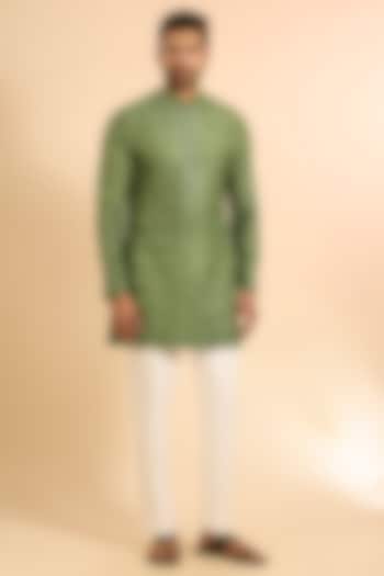 Green Silk Kurta by Sawan Gandhi Men at Pernia's Pop Up Shop