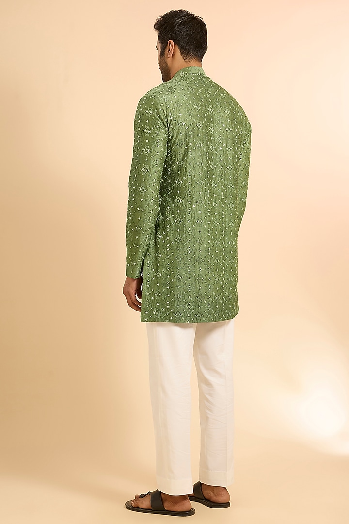 Green Silk Kurta by Sawan Gandhi Men at Pernia's Pop Up Shop