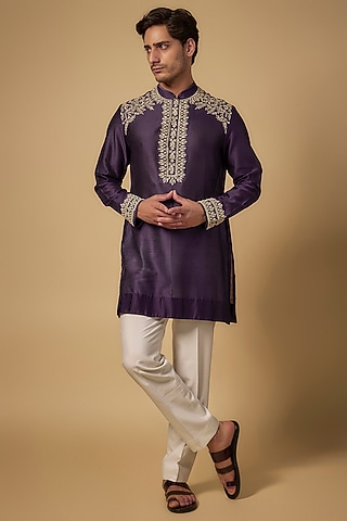 Purple Silk Kurta by Sawan Gandhi Men