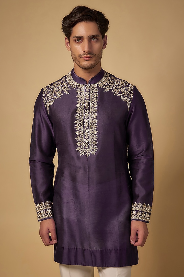 Purple Silk Kurta by Sawan Gandhi Men at Pernia's Pop Up Shop