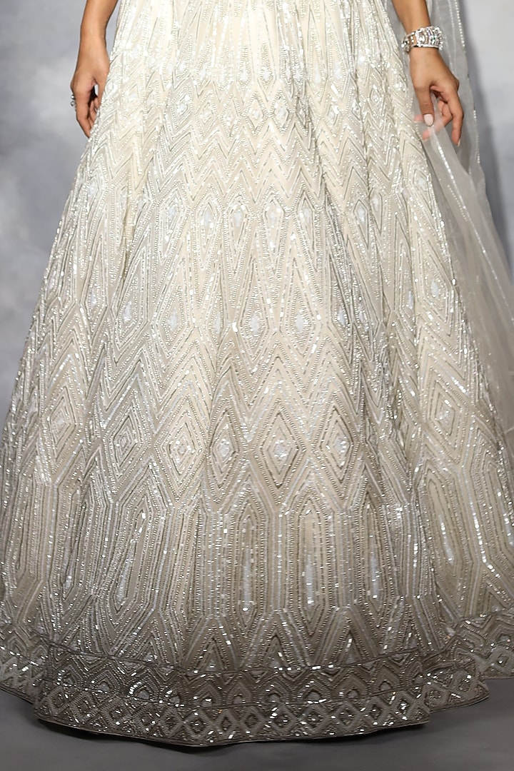 Ivory Organza Hand Embroidered Bridal Lehenga Set by Swati Narula at Pernia's Pop Up Shop