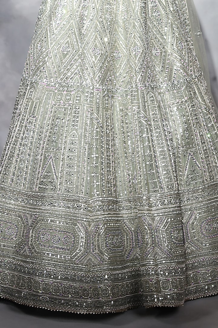 Sage Green Organza Hand Embroidered Bridal Lehenga Set by Swati Narula at Pernia's Pop Up Shop